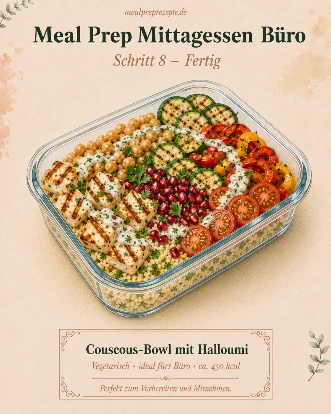 Meal Prep Mittagessen Büro - Couscous-Bowl Mit Halloumi