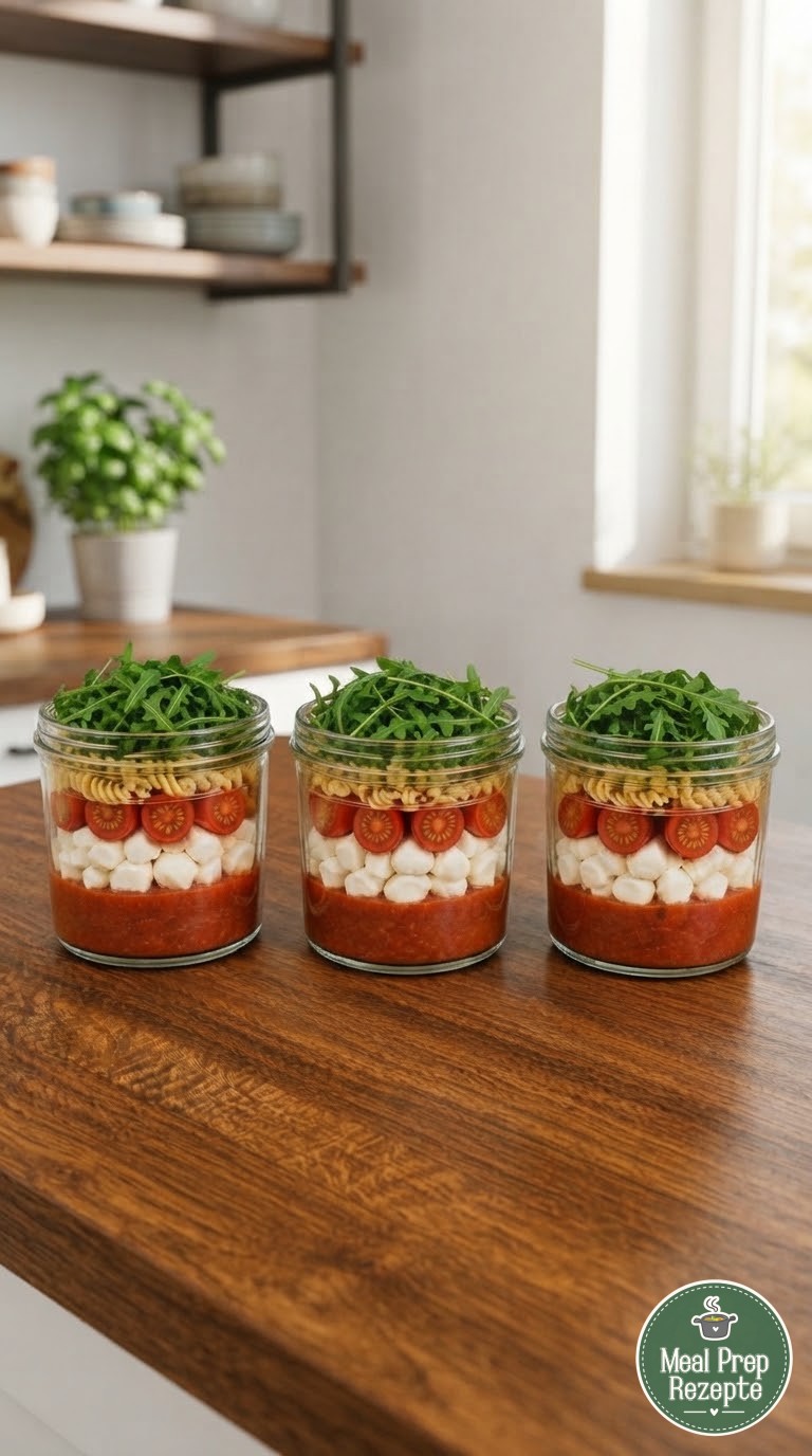 Pasta-Salat im Glas als Meal Prep