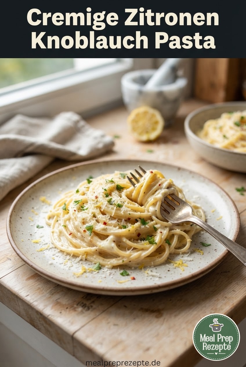 Cremige Zitronen Knoblauch Pasta